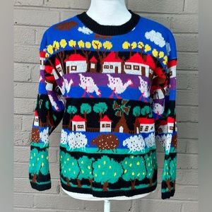 Vintage Pinwheels Country Farm Print Sweater L